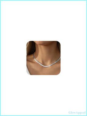 Silver Plated Herringbone Necklace Dainty Snake Chain Choker